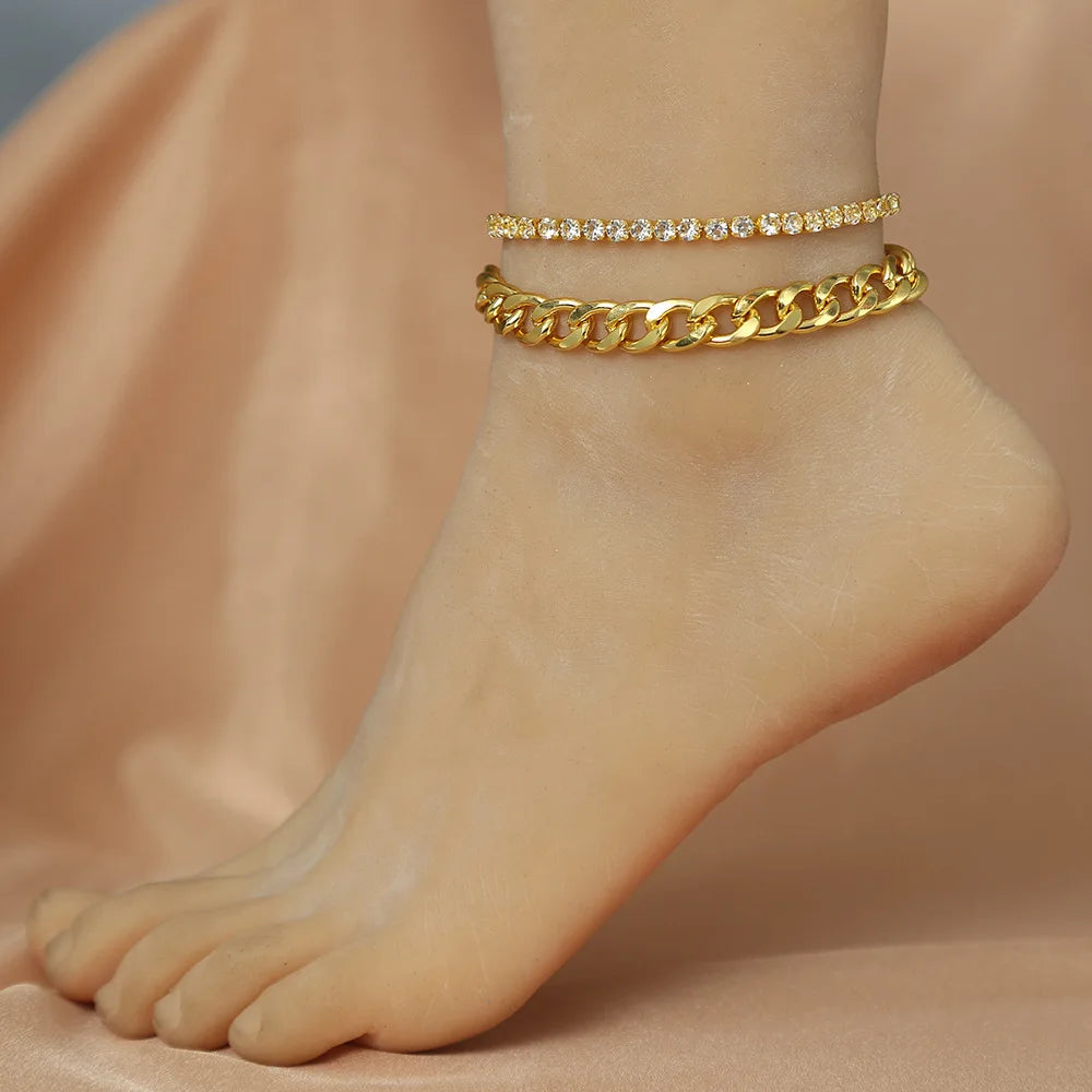 Luxury Rhinestone Chain Anklet for Women – Shiny Crystal Ankle Bracelet | Elegant Foot Jewelry for Wedding & Party