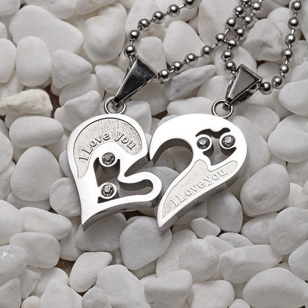 Heart-to-Heart Love Couple Necklace Pair Heart-shaped Diamond Peach Heart Pendant Cross-border Hot Selling Jewelry Spot