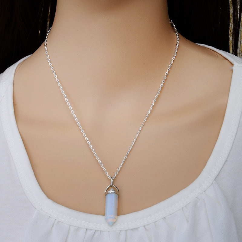AliExpress Explosion Necklace Hexagonal Pendant Necklace Two Pointed Natural Stone Necklace Clavicle Chain 2540
