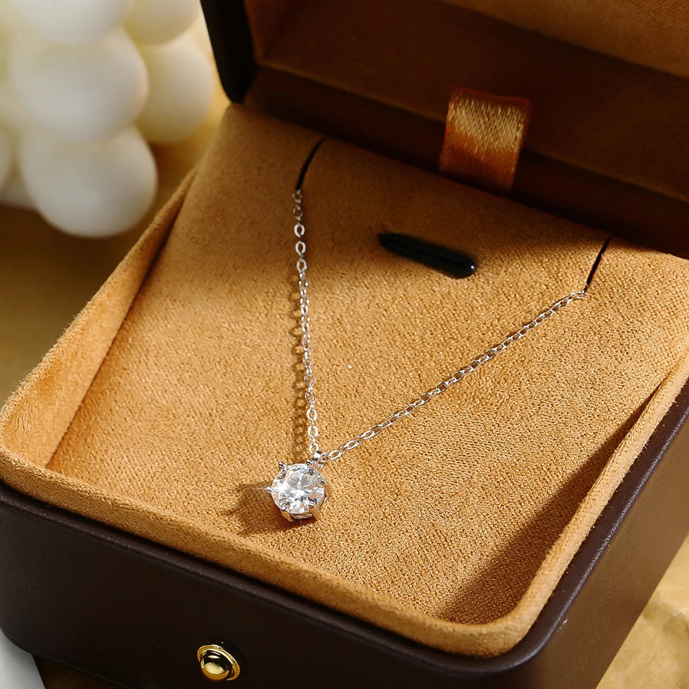 1 Carat D Color Moissanite Pendant Necklace – GRA Certified, 925 Sterling Silver Bridal Jewelry for Women