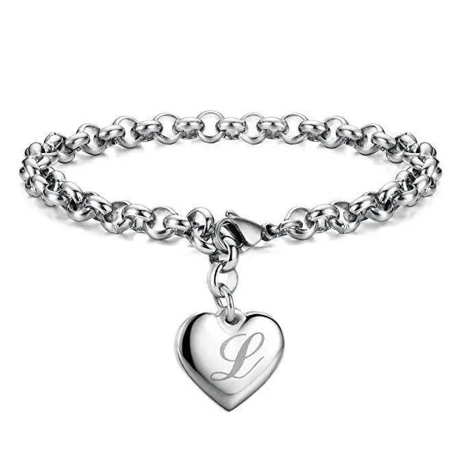 925 Sterling Silver Heart & Letter Charm Bracelet – Elegant A-Z Chain Jewelry for Women | Wedding, Party, Gift