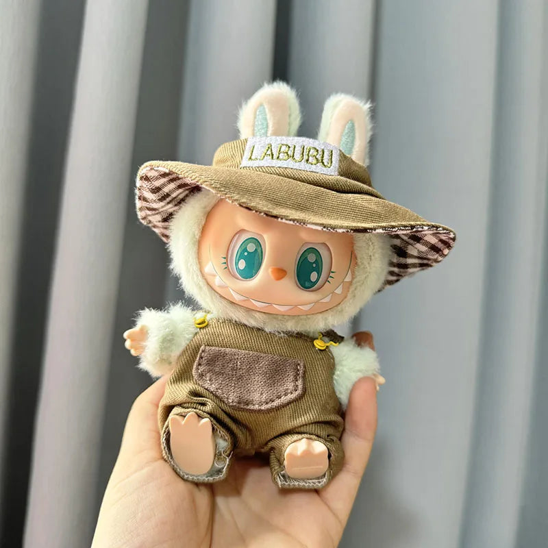Mini Plush Doll Clothes – Labubu II Idol Jumpsuit Outfit Bib Pants for 17cm Dolls | Xmas, Party, Sitting Accessories (No Doll)