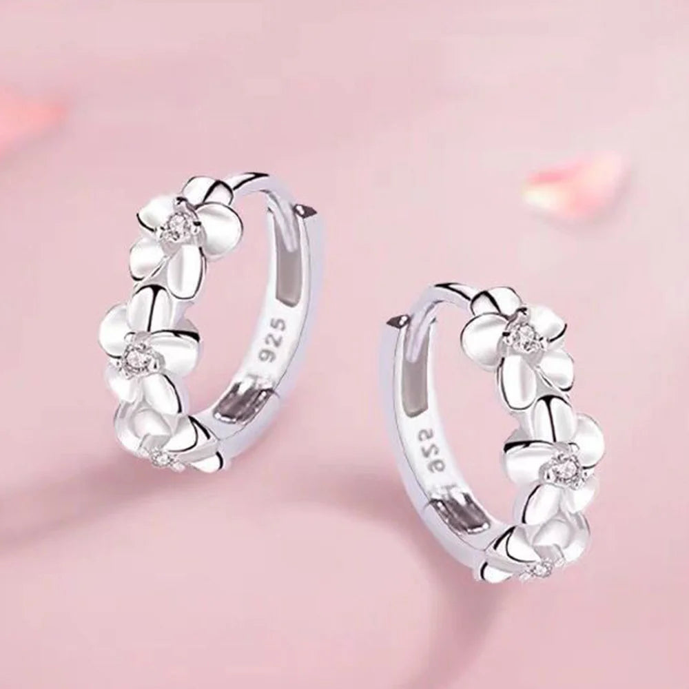Top Sale 925 Sterling Silver Needle Earrings for Women's  Fashion High Quality Jewelry Crystal Zircon Flower Cute Stud