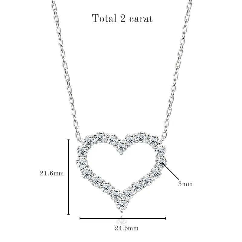 TBCYD 2CT D Color Moissanite Necklaces Heart Pendant For Women GRA Certified S925 Sliver Neck Chain Wedding Luxury Fine Jewelry