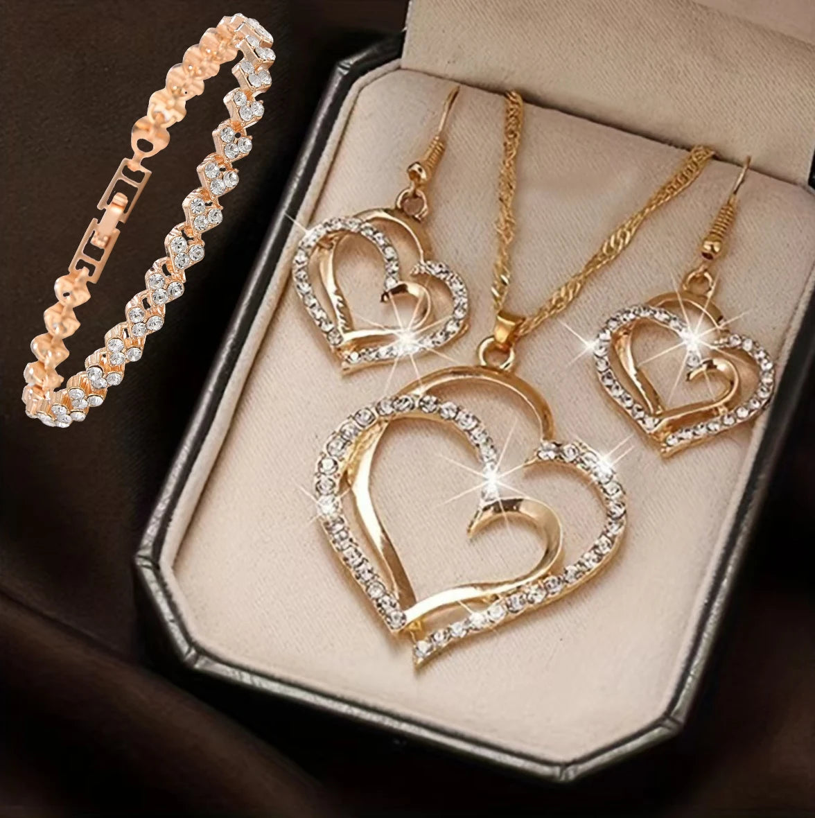 Ladies' Fashion Love Wrapped Necklace, Earrings, Bracelet, Jewelry Set Suitable for Wedding, Party, Festival Gifts