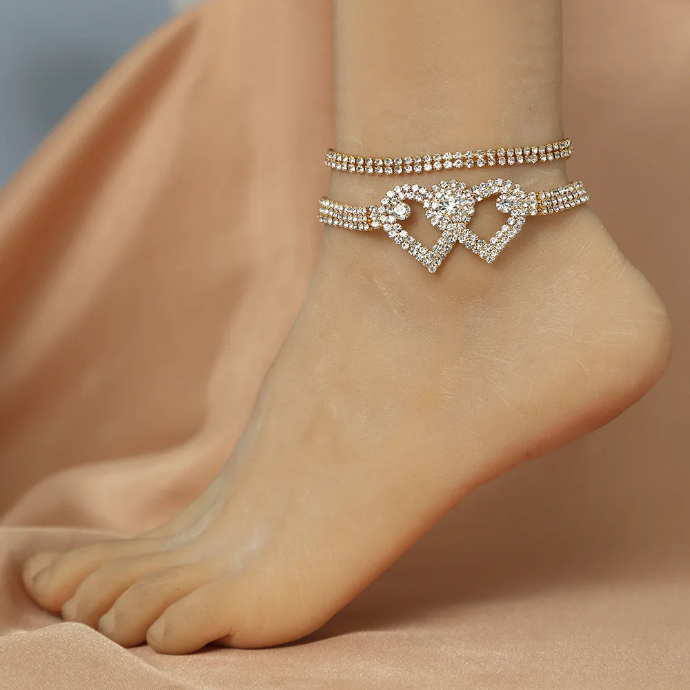 Luxury Rhinestone Chain Anklet for Women – Shiny Crystal Ankle Bracelet | Elegant Foot Jewelry for Wedding & Party