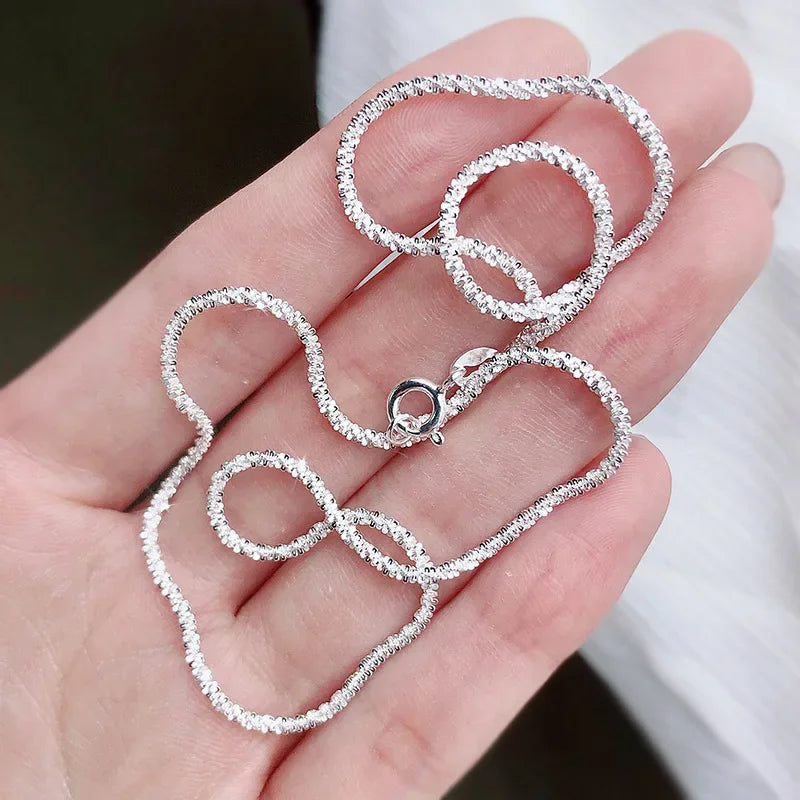 Authentic S925 Sterling Silver Necklace – 2mm Sparkling Collarbone Sweater Chain | Elegant Jewelry Gift for Women