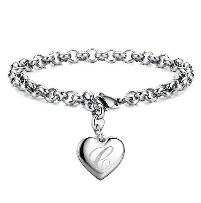 925 Sterling Silver Heart & Letter Charm Bracelet – Elegant A-Z Chain Jewelry for Women | Wedding, Party, Gift