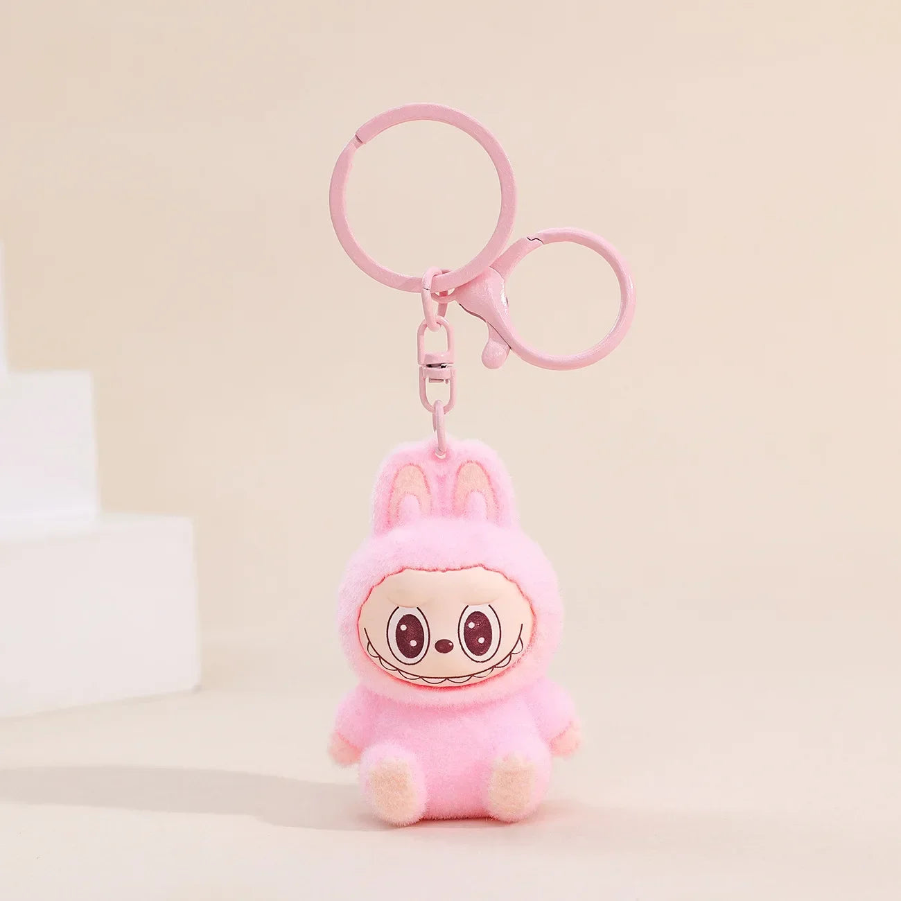 Sitting Labubu Doll Keychain External Implantation Fluff Pvc  Phone Ornaments Bag Charms Car Keychain Christmas Gifts