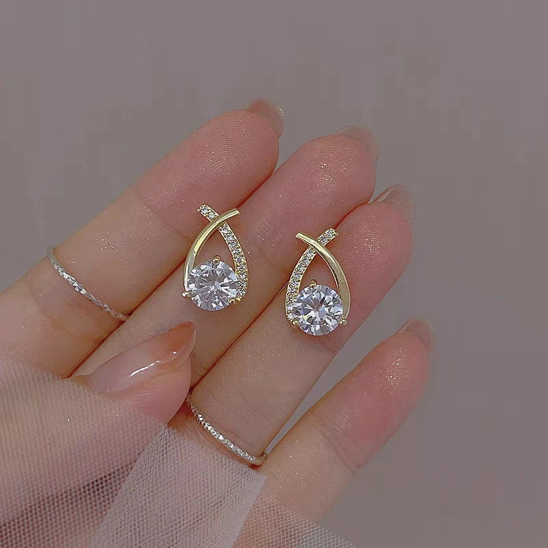 Shiny Micro-Inlaid Rhinestone Cross Stud Earrings – Geometric Fashion Earrings for Women | Daily & Party Wear