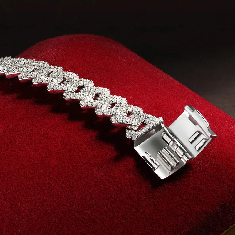 KNOBSPIN 8mm Moissanite Cuban Bracelet – GRA Certified Solid S925 Silver 18K White Gold Diamond Chain for Men & Women