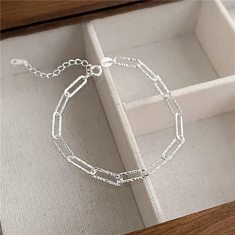 925 Sterling Silver Heart Necklace & Bracelet Set – Vintage Korean Blue Crystal Jewelry for Women | Party Gift Set