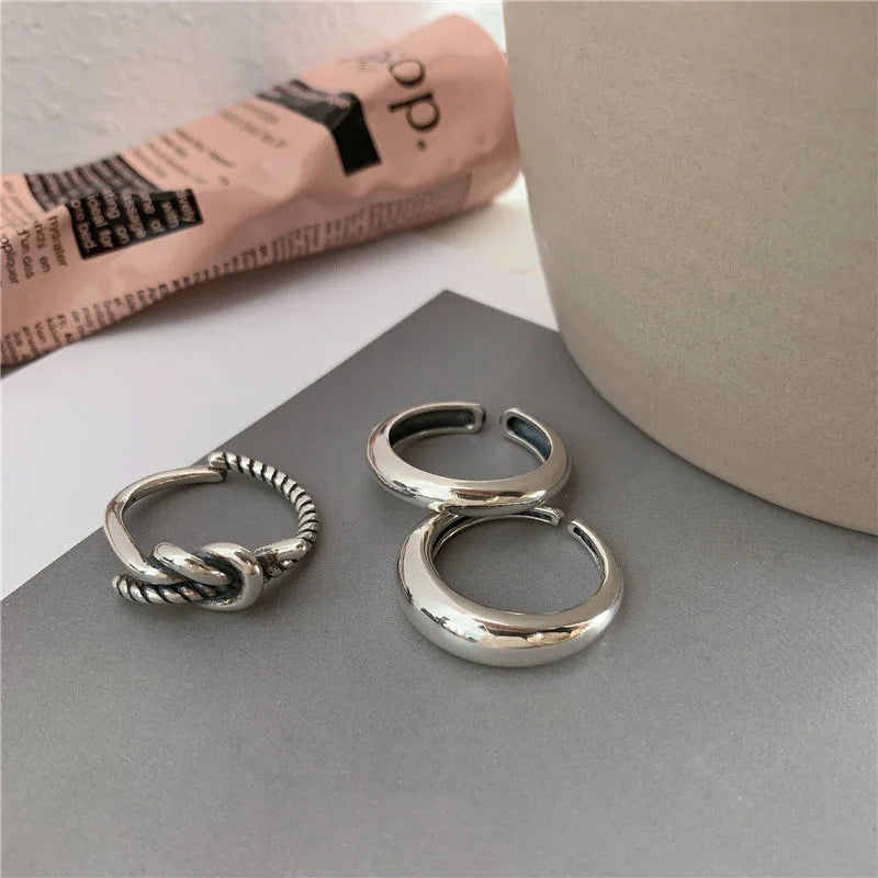 VENTFILLE 925 Sterling Silver Minimalism Cross Knot Thai Silver Rings Open Finger Ring For Women Men Jewelry Gifts