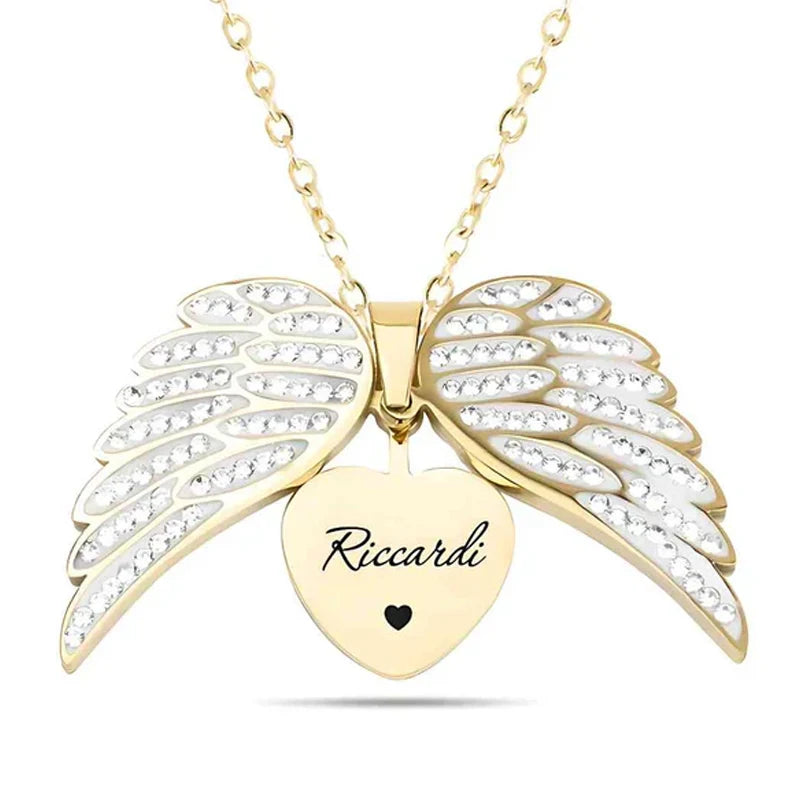 Personalized Charm Angel Wings Pendant Name Jigsaw Heart Necklace for Women Jewelry for Men Family Name Chains Necklace