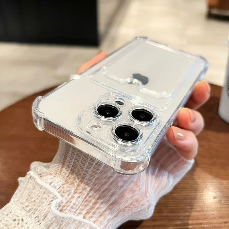 Luxury Soft Card Bag Phone Case For iPhone 17 16 15 14 13 12 11 Pro Max X XS Max XR 7 8 Plus SE 2022 Transparent Bumper Cover