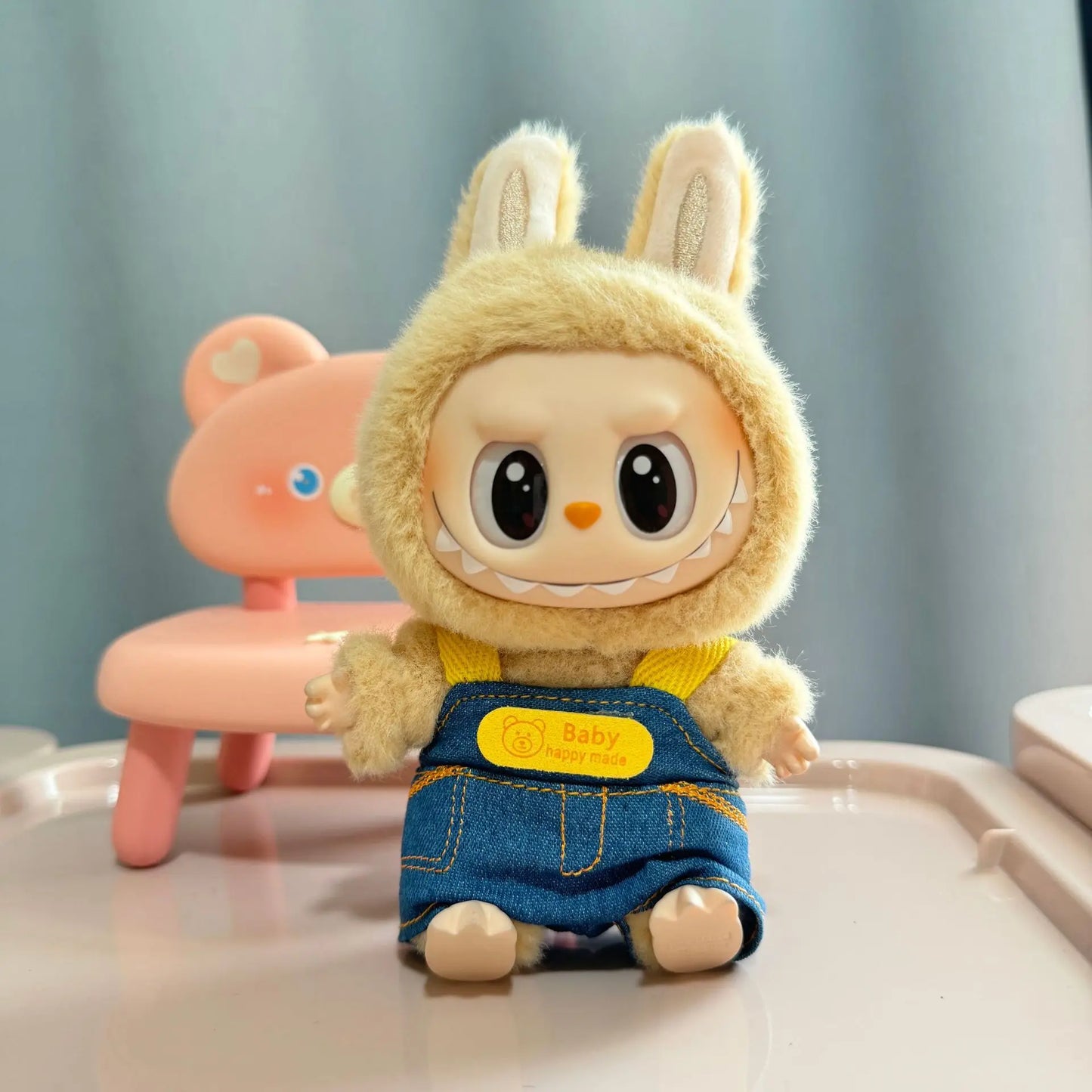 Mini Plush Doll Clothes – Labubu II Idol Jumpsuit Outfit Bib Pants for 17cm Dolls | Xmas, Party, Sitting Accessories (No Doll)