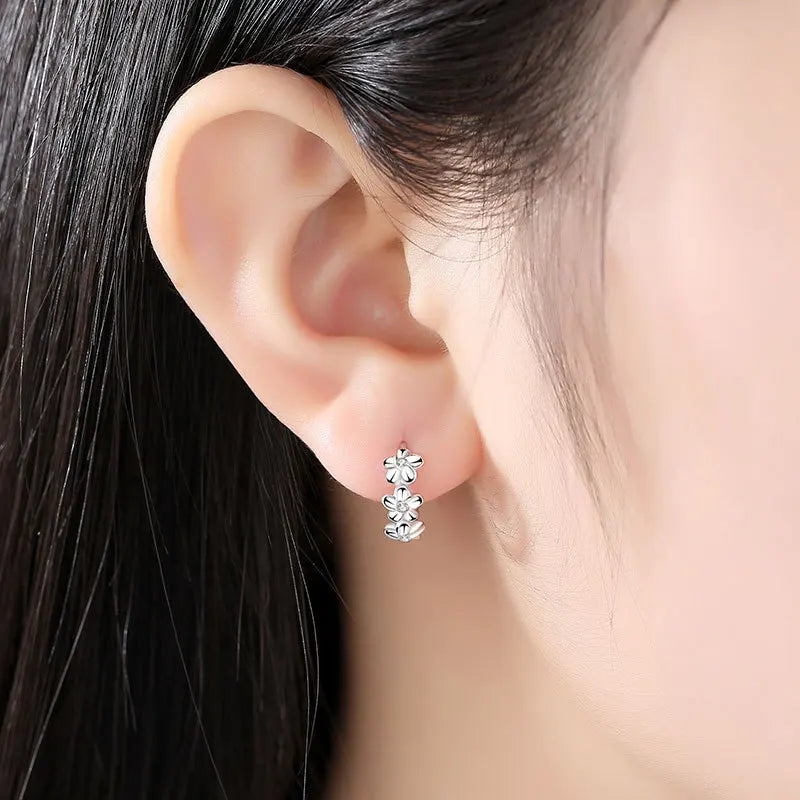 Top Sale 925 Sterling Silver Needle Earrings for Women's  Fashion High Quality Jewelry Crystal Zircon Flower Cute Stud