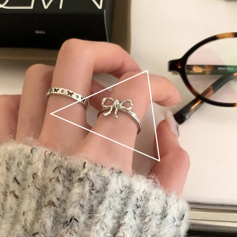 VENTFILLE 925 Sterling Silver Minimalism Cross Knot Thai Silver Rings Open Finger Ring For Women Men Jewelry Gifts
