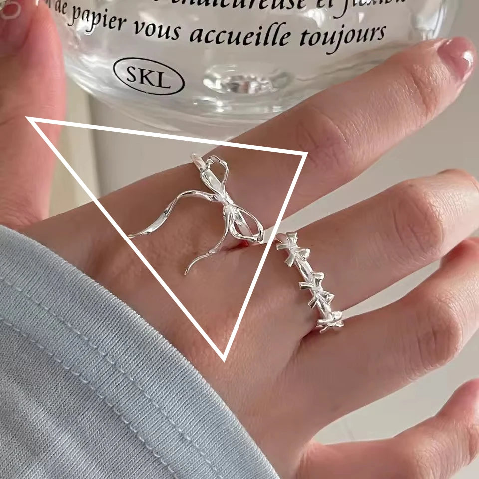 PANJBJ 925 Sterling Silver Bowknot Heart Ring – Adjustable Romantic Minimalist Jewelry Gift for Women