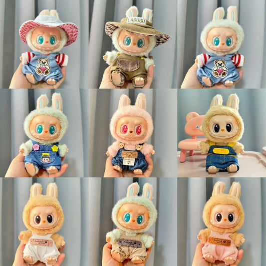 Mini Plush Doll Clothes – Labubu II Idol Jumpsuit Outfit Bib Pants for 17cm Dolls | Xmas, Party, Sitting Accessories (No Doll)