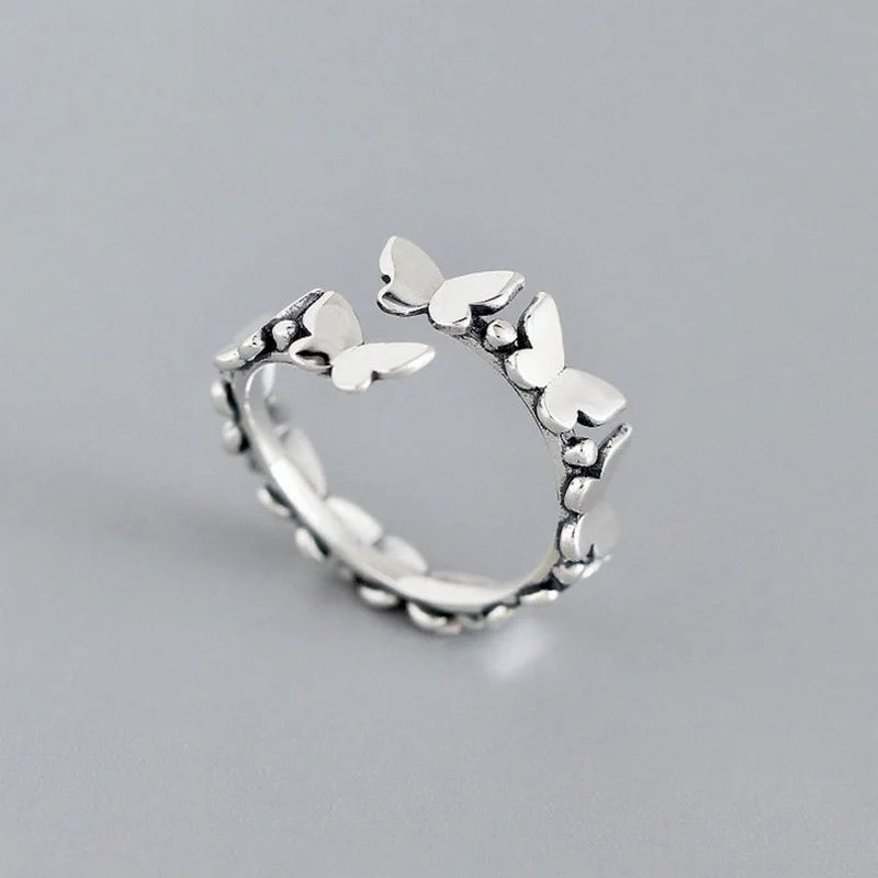 Korean Style Angel Wings Adjustable Ring – Silver Color Rhinestone Finger Jewelry for Women, Party & Birthday Gift