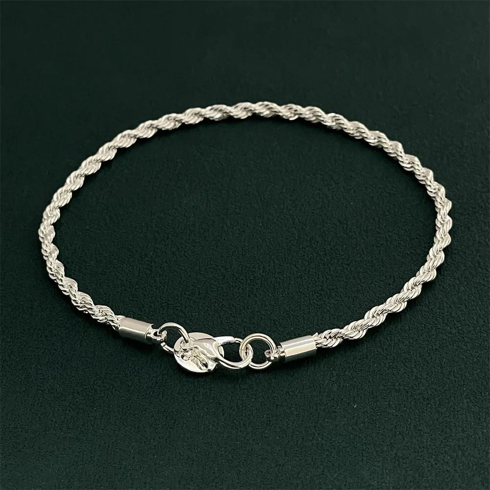 4MM electroplated twisted rope bracelet jewelry men's and women's fashion pendant charm sparkling jewelry