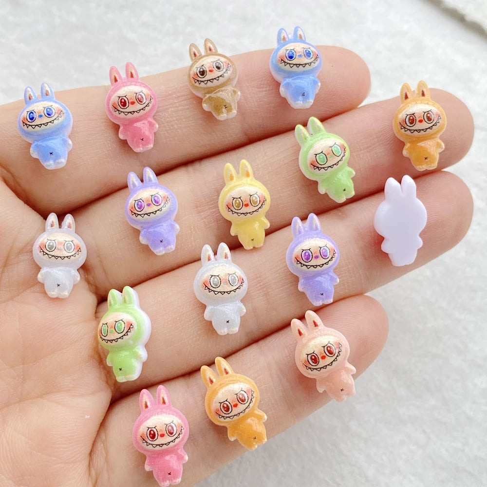50pcs Mini Labubu Charms – Colorful Cartoon Flatback Rhinestone Figurines for Nail Art, DIY Crafts & Scrapbooking