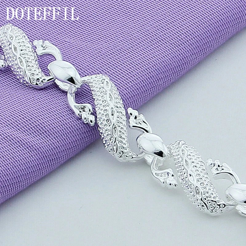 DOTEFFIL 925 Sterling Silver Dragon Cuff Bracelet – Unisex Oriental Charm Bangle for Wedding, Engagement, or Fashion Gift