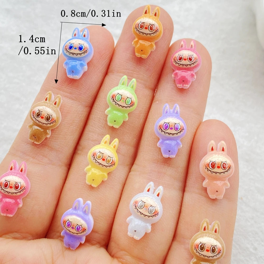 50pcs Mini Labubu Charms – Colorful Cartoon Flatback Rhinestone Figurines for Nail Art, DIY Crafts & Scrapbooking