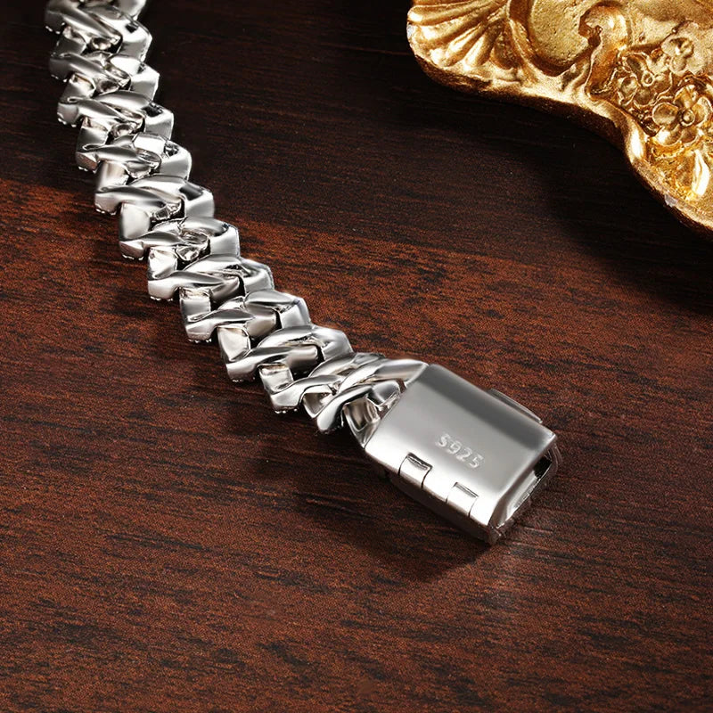KNOBSPIN 8mm Moissanite Cuban Bracelet – GRA Certified Solid S925 Silver 18K White Gold Diamond Chain for Men & Women