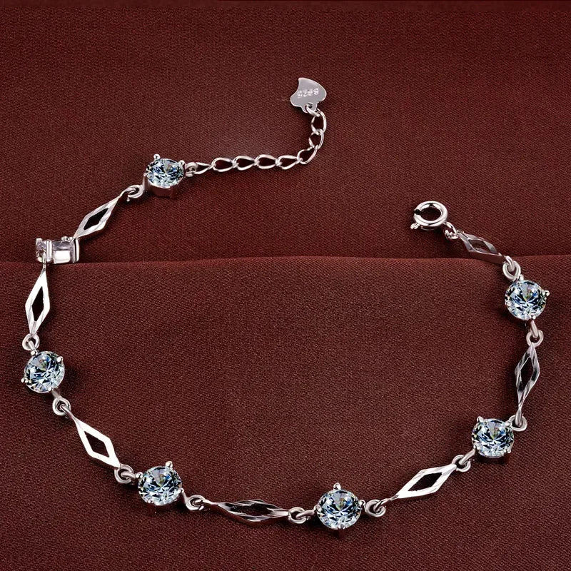 URLOVER 925 Sterling Silver Fashion Women Bracelets Purple Zircon Charm Bracelet Fine Jewelry Accessories Gift For Wedding Party