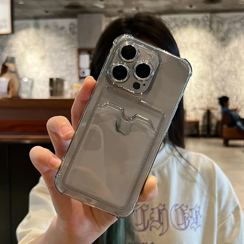 Luxury Soft Card Bag Phone Case For iPhone 17 16 15 14 13 12 11 Pro Max X XS Max XR 7 8 Plus SE 2022 Transparent Bumper Cover