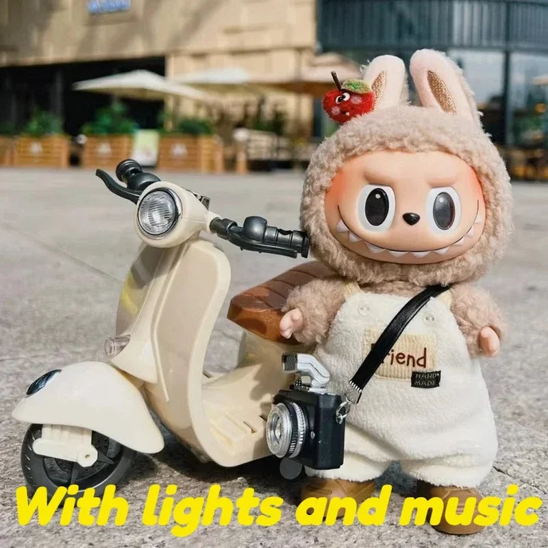 Labubu Doll Mini Electric Motorcycle – Fun Toy Accessory with Lights & Music | Cute DIY Ride-On Gift for Kids & Collectors
