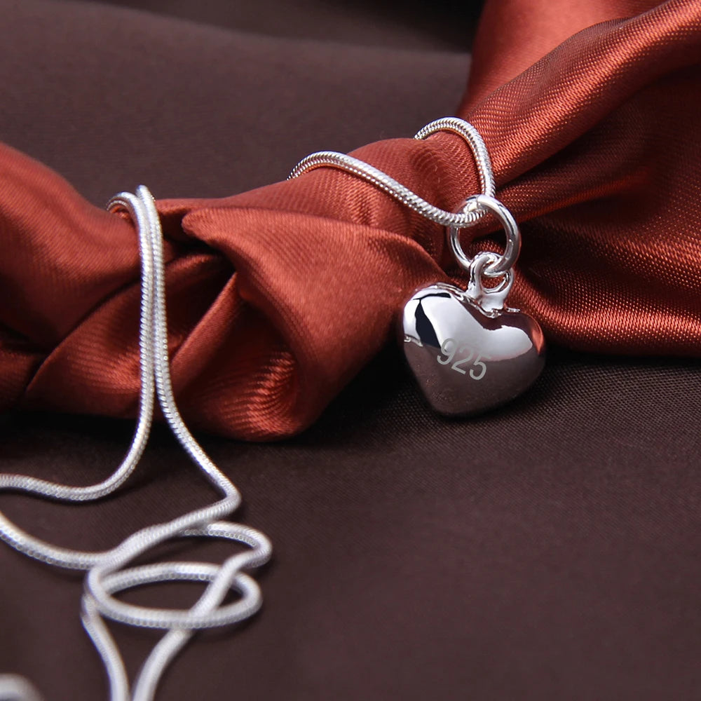DOTEFFIL Silver Heart Pendant Necklace – Small Solid Charm on 16–30 Inch Snake Chain | Elegant Wedding Jewelry for Women