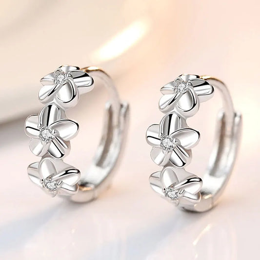 Top Sale 925 Sterling Silver Needle Earrings for Women's  Fashion High Quality Jewelry Crystal Zircon Flower Cute Stud