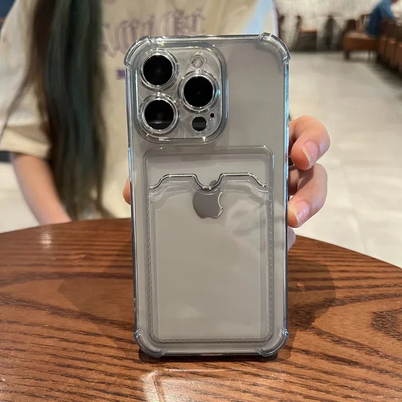 Luxury Soft Card Bag Phone Case For iPhone 17 16 15 14 13 12 11 Pro Max X XS Max XR 7 8 Plus SE 2022 Transparent Bumper Cover