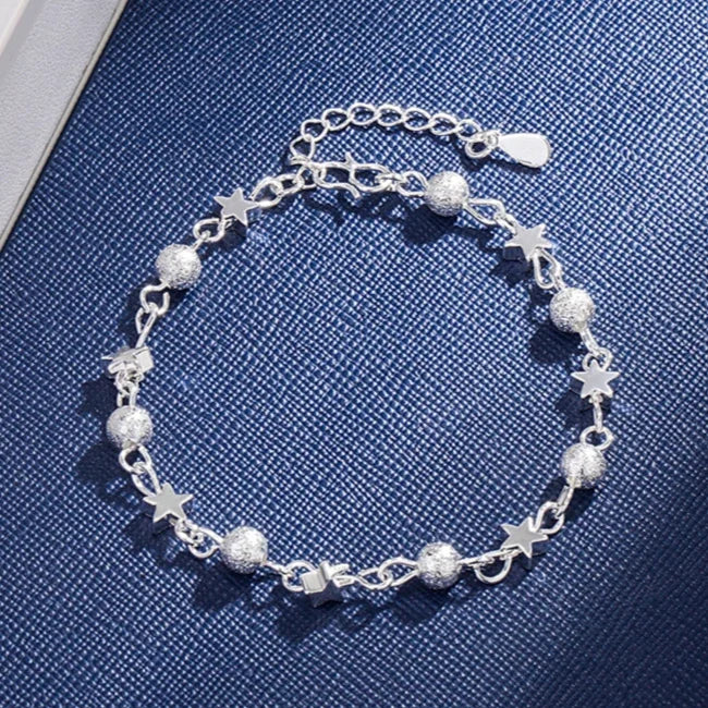 925 Sterling Silver Double Star Crystal Bracelet – Korean Fashion Jewelry for Women & Girls, Wedding & Gift Ready
