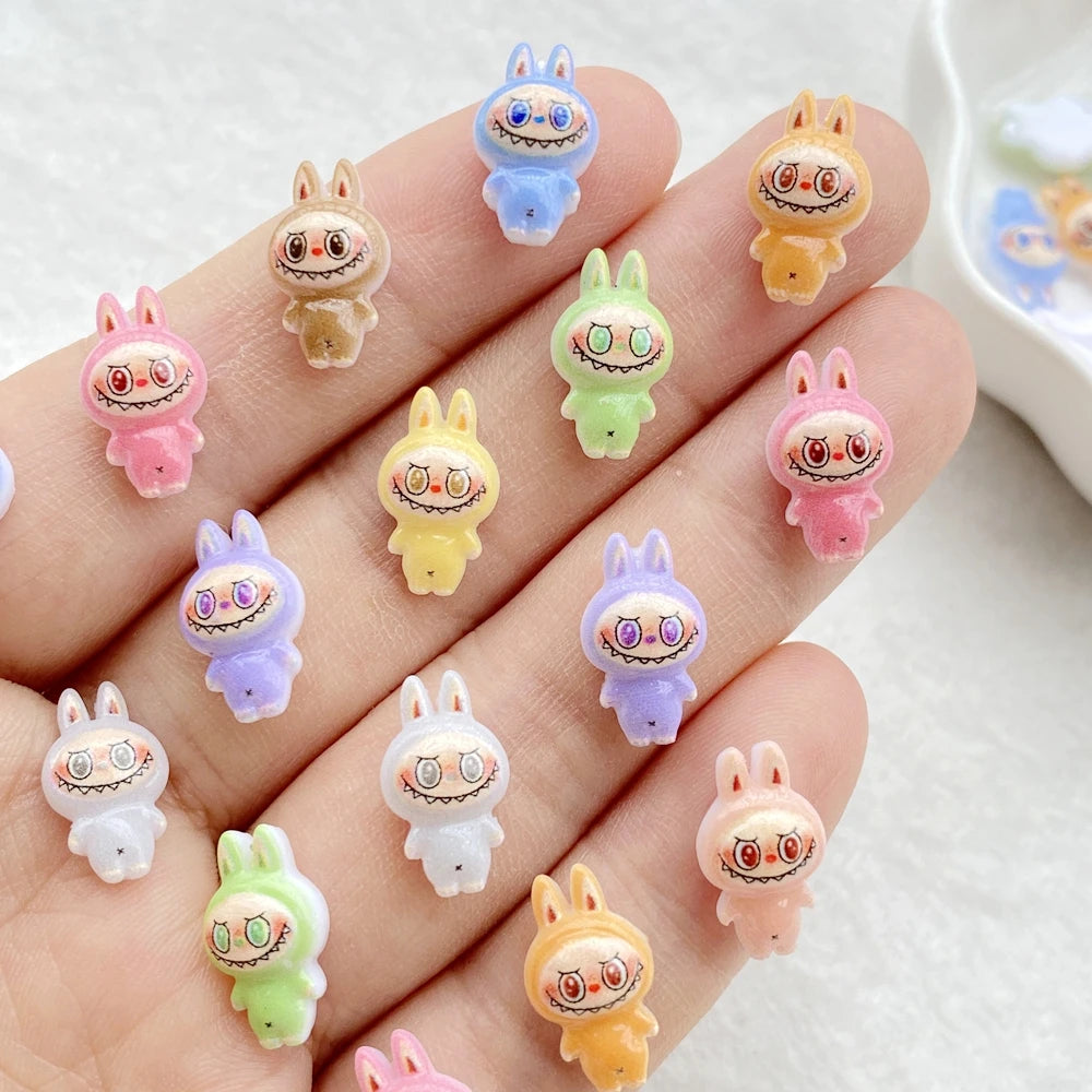 50pcs Mini Labubu Charms – Colorful Cartoon Flatback Rhinestone Figurines for Nail Art, DIY Crafts & Scrapbooking