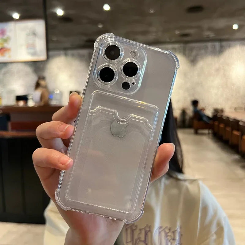 Luxury Soft Card Bag Phone Case For iPhone 17 16 15 14 13 12 11 Pro Max X XS Max XR 7 8 Plus SE 2022 Transparent Bumper Cover