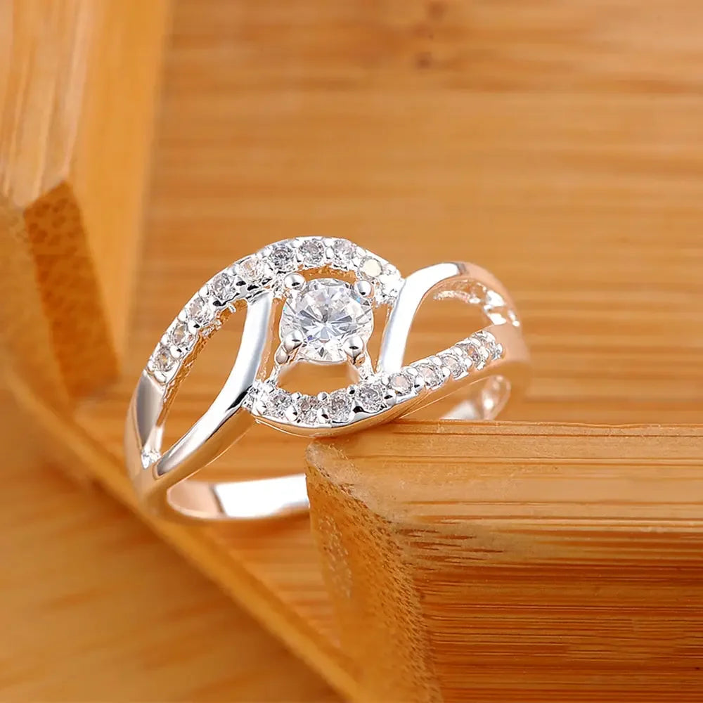 925 Sterling Silver Zircon Diamond Ring – Shiny Streetwear Engagement & Wedding Jewelry for Women | Fashion Gift