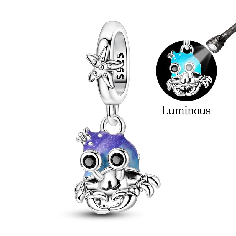 Original 925 Sterling Silver Charms Beads Blue Crab Red Lobster Charms Pendant For Women Fine DIY Bracelet Jewelry Gifts