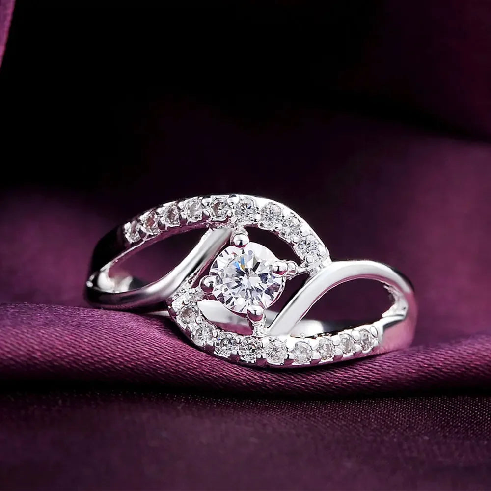 925 Sterling Silver Zircon Diamond Ring – Shiny Streetwear Engagement & Wedding Jewelry for Women | Fashion Gift