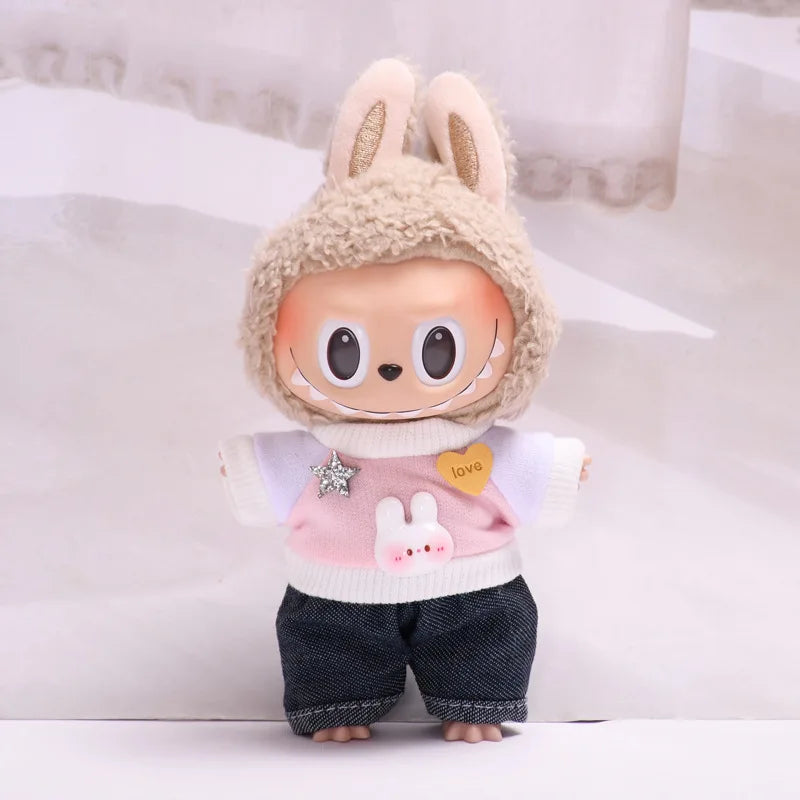 Cute Mini Bib Pants for Labubu Dolls – 17cm Idol Outfit Accessories for Sitting Party Style | Kpop EXO-Inspired Clothing