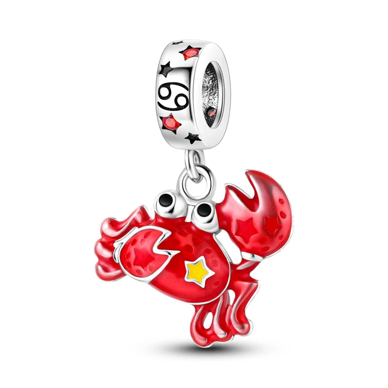 Original 925 Sterling Silver Charms Beads Blue Crab Red Lobster Charms Pendant For Women Fine DIY Bracelet Jewelry Gifts