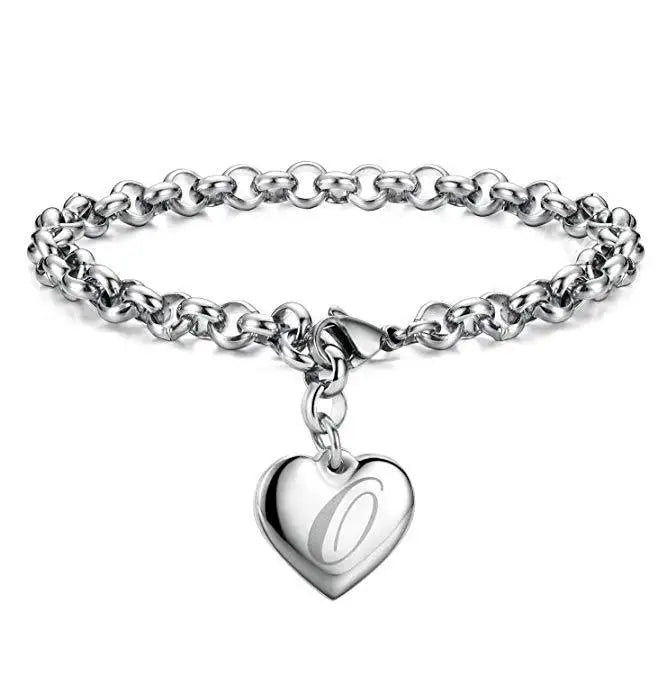 925 Sterling Silver Heart & Letter Charm Bracelet – Elegant A-Z Chain Jewelry for Women | Wedding, Party, Gift