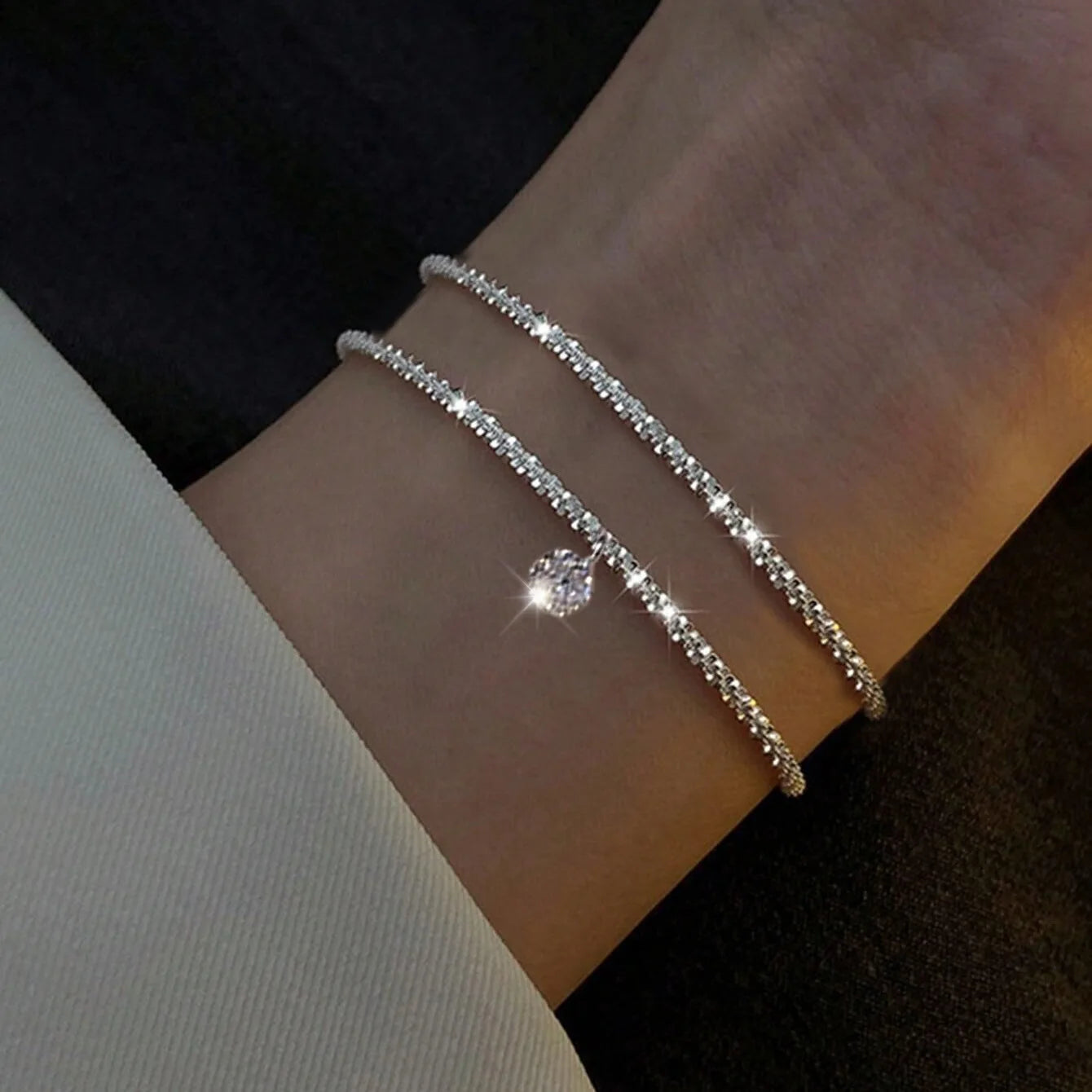 Fashion Silver Color Sparkling Adjustable Bracelets for Women Elegant Gypsophila Fine Bracelet New Party Jewelry Gifts