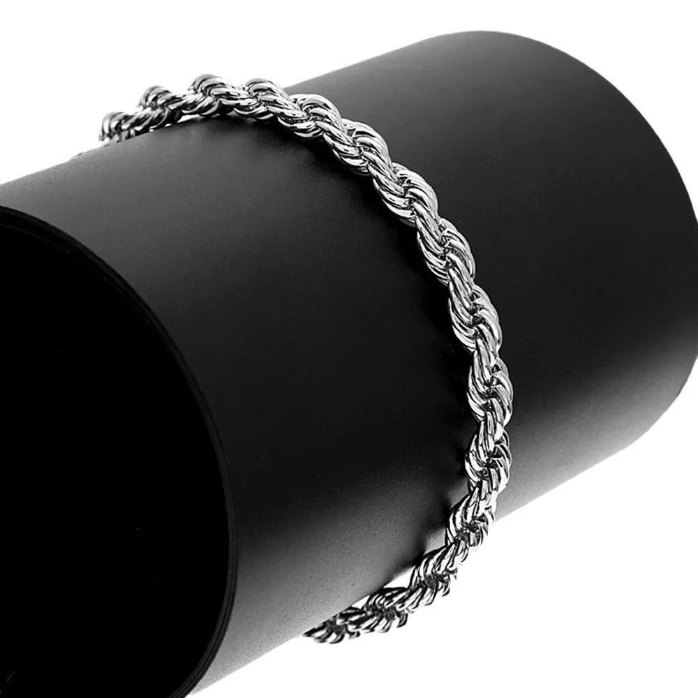 Silver Color 4mm Chain Male Twisted Rope Necklace Bracelets Fashion Women Men Silver High Quality Jewelry Set