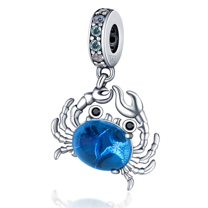 Original 925 Sterling Silver Charms Beads Blue Crab Red Lobster Charms Pendant For Women Fine DIY Bracelet Jewelry Gifts