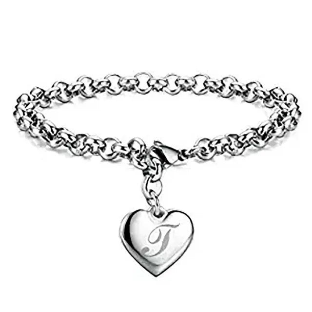 925 Sterling Silver Heart & Letter Charm Bracelet – Elegant A-Z Chain Jewelry for Women | Wedding, Party, Gift