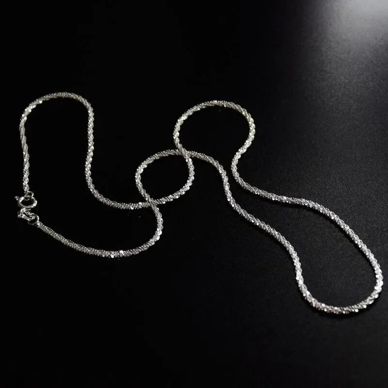 Authentic S925 Sterling Silver Necklace – 2mm Sparkling Collarbone Sweater Chain | Elegant Jewelry Gift for Women
